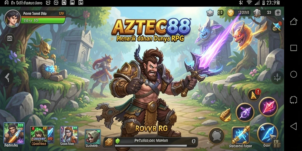 Tangkapan layar utama AZTEC88 menampilkan aksi RPG yang mendebarkan.