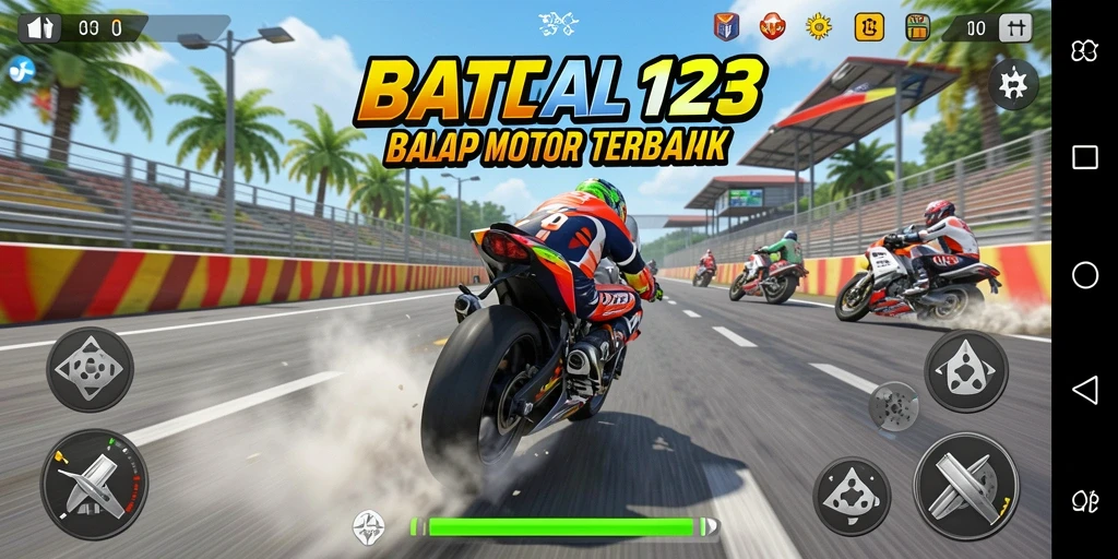 Tampilan gameplay BATA123 menampilkan kecepatan balapan motor yang mendebarkan.