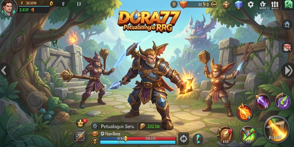 Screenshot DORA77 menampilkan aksi seru dalam pertempuran RPG.