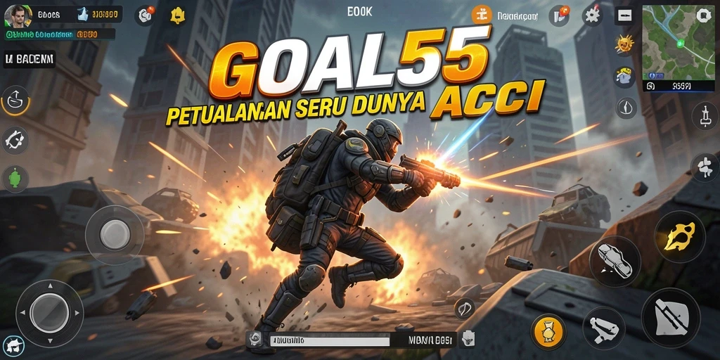 Screenshot menunjukkan aksi seru dari gameplay GOAL55 dengan berbagai karakter.