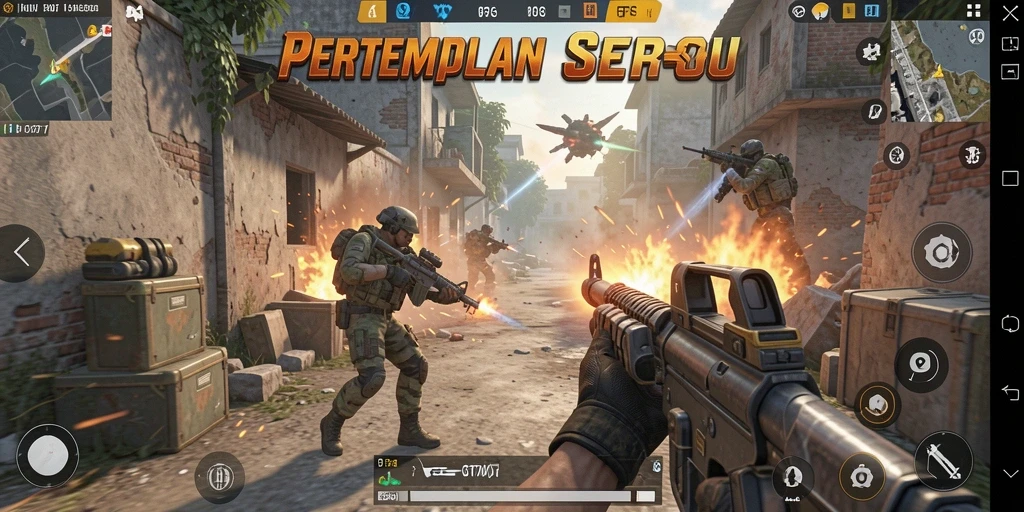 Screenshot utama GT777 menampilkan aksi pertempuran FPS yang mendebarkan.