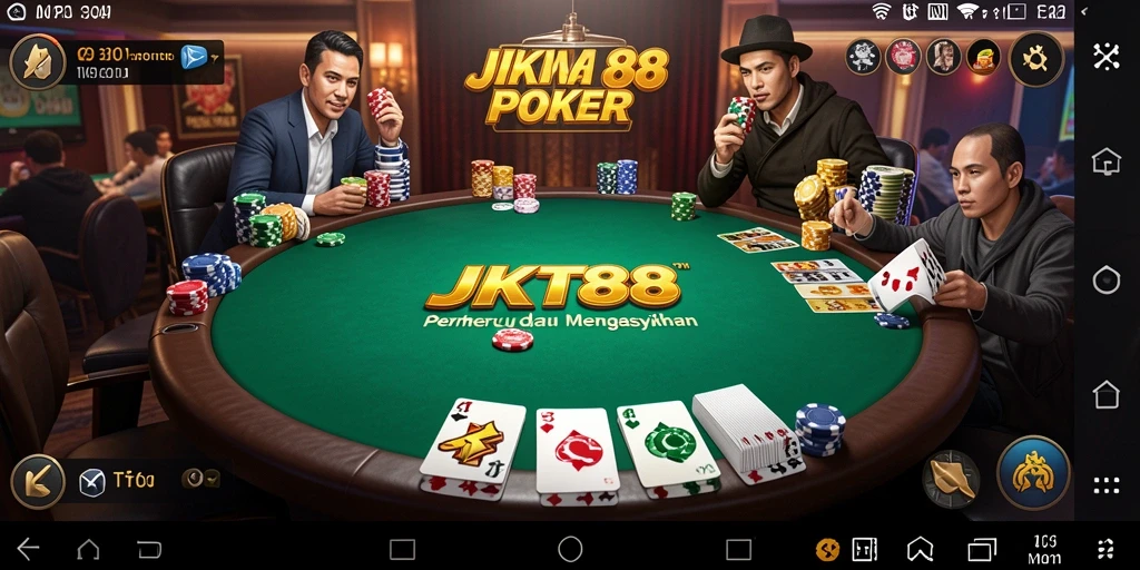 Tampilan gameplay seru dalam aplikasi Poker JKT88.