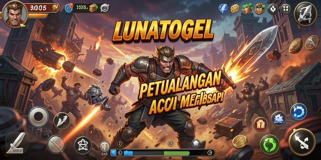 Screenshot utama LUNATOGEL menampilkan aksi mendebarkan saat bermain.